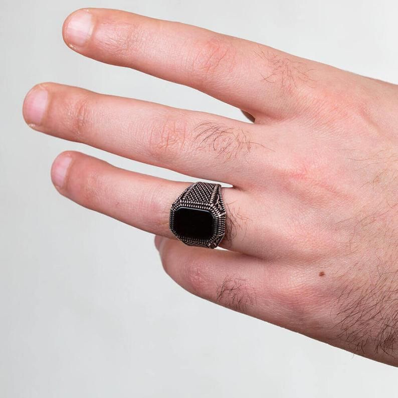 Men's Ring With Black Gem