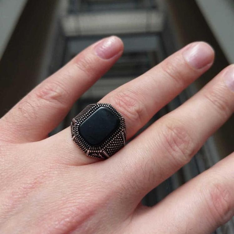 Men's Ring With Black Gem