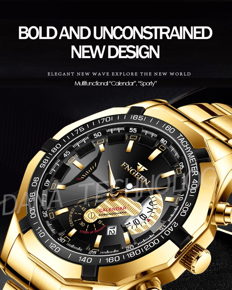 05 Calendar Sporty Waterproof Quartz Watch/Black