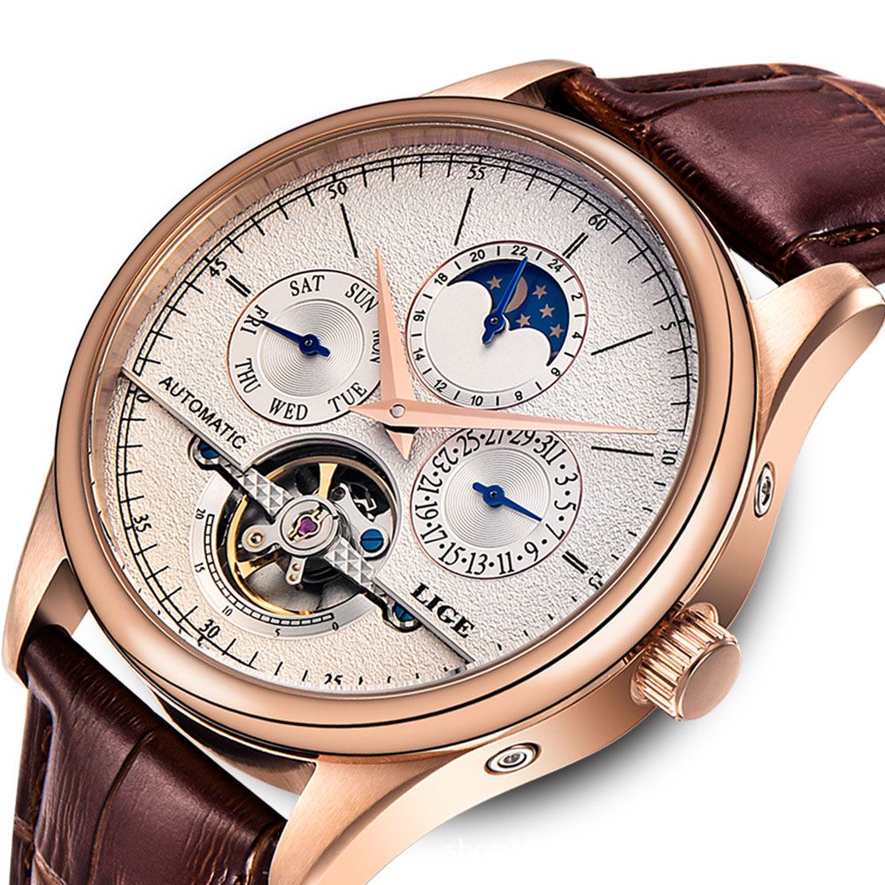 Mens Waterproof Automatic Mechanical Watch - Leather Strap