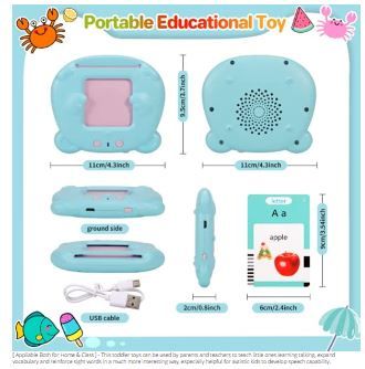Kids Rechargeable Reading & Talking Flash Cards For Children - Pocket Vocab - 2-8years