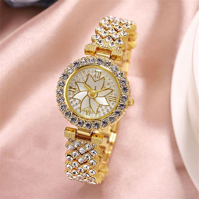 Elegant Stud Ladies Watch With Bracelet - Gold