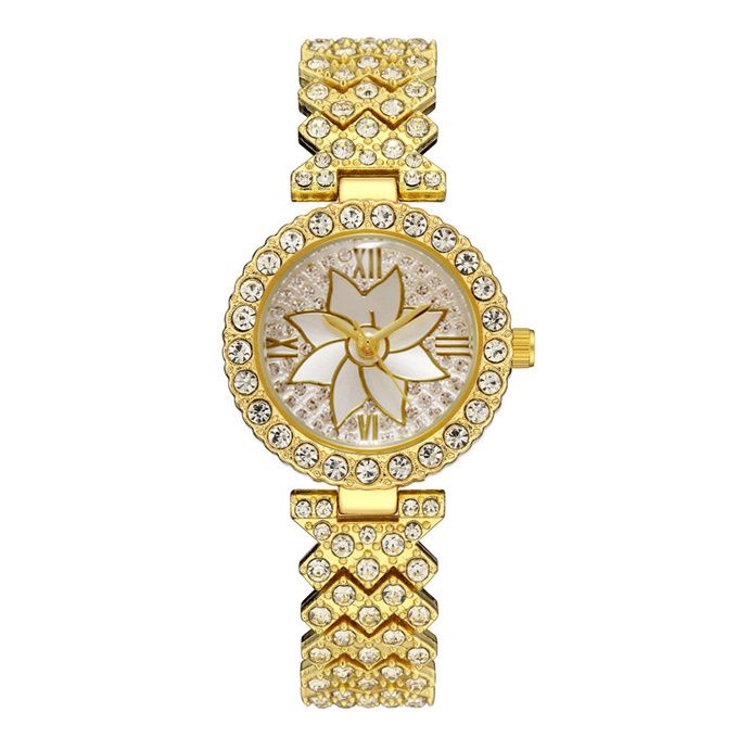 Elegant Stud Ladies Watch With Bracelet - Gold