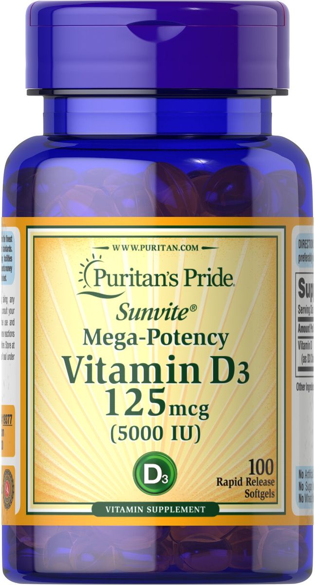 Vitamin D3 5,000 IU (125mcg), 100 Softgels