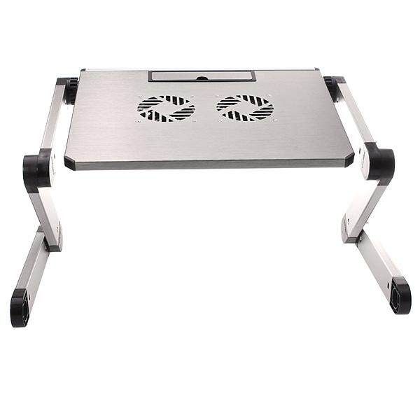 Portable 360°Adjustable Folding Laptop Notebook Table Stand Desk Bed Sofa Tray Pad Cooler Fan Silver (silver)