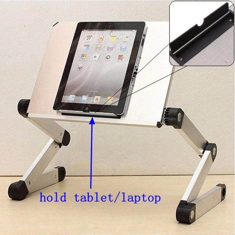 Portable 360°Adjustable Folding Laptop Notebook Table Stand Desk Bed Sofa Tray Pad Cooler Fan Silver (silver)