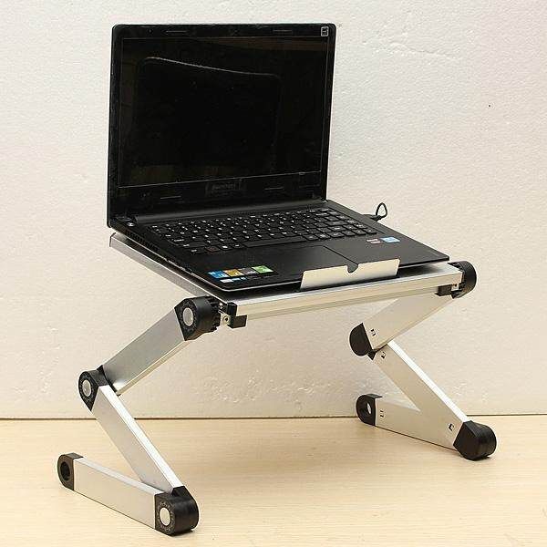 Portable 360°Adjustable Folding Laptop Notebook Table Stand Desk Bed Sofa Tray Pad Cooler Fan Silver (silver)