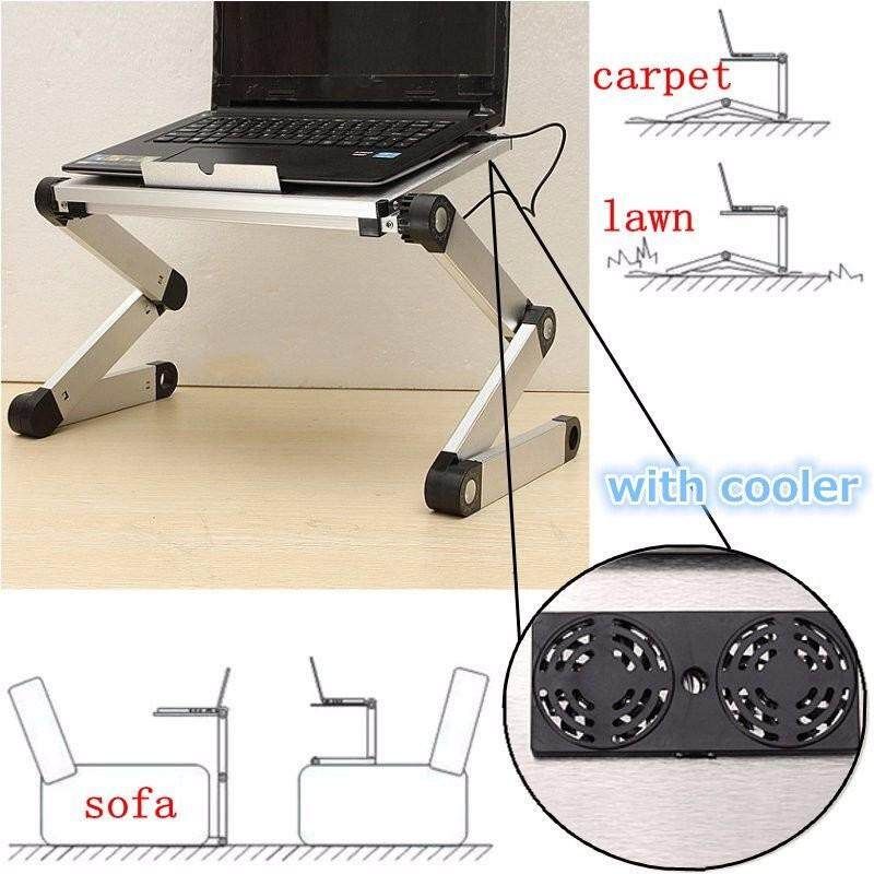 Portable 360°Adjustable Folding Laptop Notebook Table Stand Desk Bed Sofa Tray Pad Cooler Fan Silver (silver)