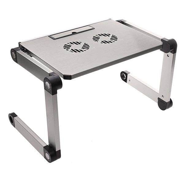 Portable 360°Adjustable Folding Laptop Notebook Table Stand Desk Bed Sofa Tray Pad Cooler Fan Silver (silver)