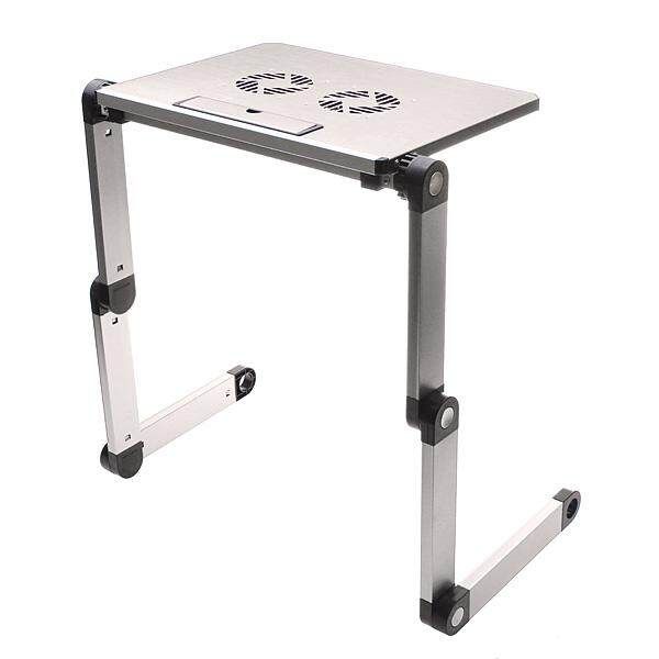 Portable 360°Adjustable Folding Laptop Notebook Table Stand Desk Bed Sofa Tray Pad Cooler Fan Silver (silver)
