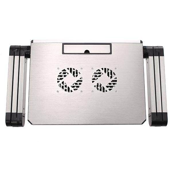 Portable 360°Adjustable Folding Laptop Notebook Table Stand Desk Bed Sofa Tray Pad Cooler Fan Silver (silver)