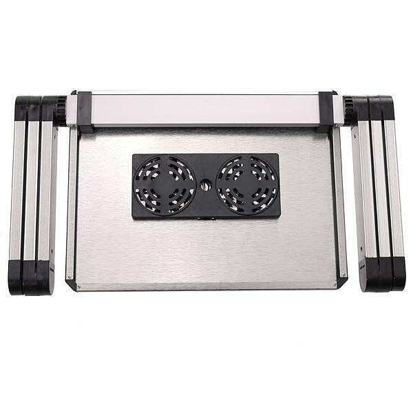 Portable 360°Adjustable Folding Laptop Notebook Table Stand Desk Bed Sofa Tray Pad Cooler Fan Silver (silver)