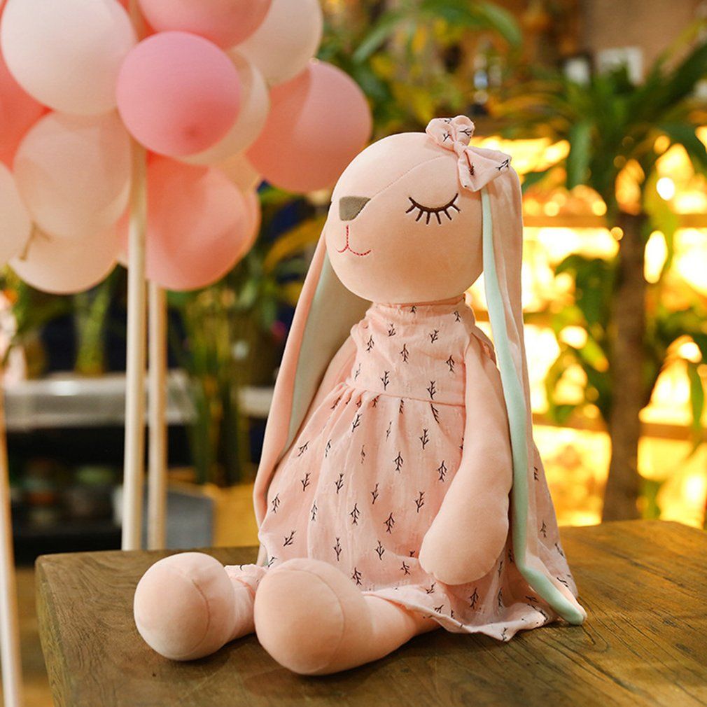 Cute Bunny Doll Plush Toy Doll Baby Soothing Rabbit Doll With Sleeping Doll-Pink-35CM