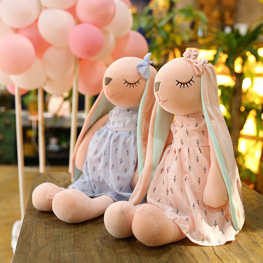 Cute Bunny Doll Plush Toy Doll Baby Soothing Rabbit Doll With Sleeping Doll-Pink-35CM