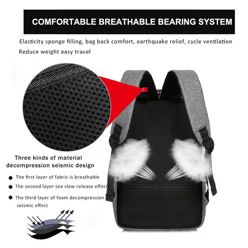 Password Lock Anti Theft Laptop Backpack Grey