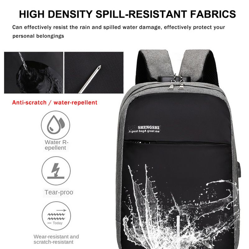 Password Lock Anti Theft Laptop Backpack Grey