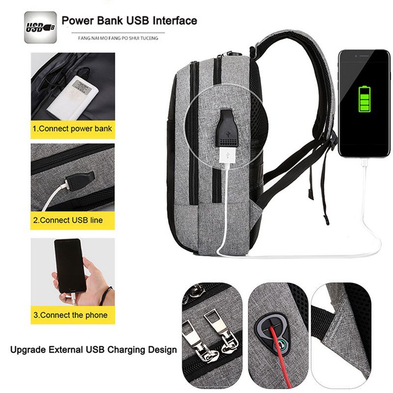 Password Lock Anti Theft Laptop Backpack Grey