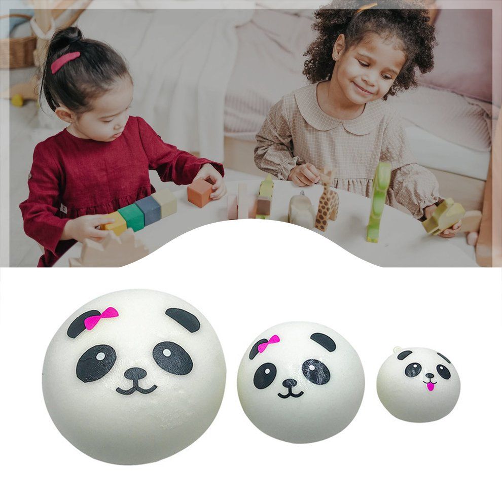 Squishy Panda Bun Stress Reliever Ball Slow Rising De Ompression Toys PU Key  Hains Kids Toy Squeeze He Ng Toy-white And Bla K-7 M