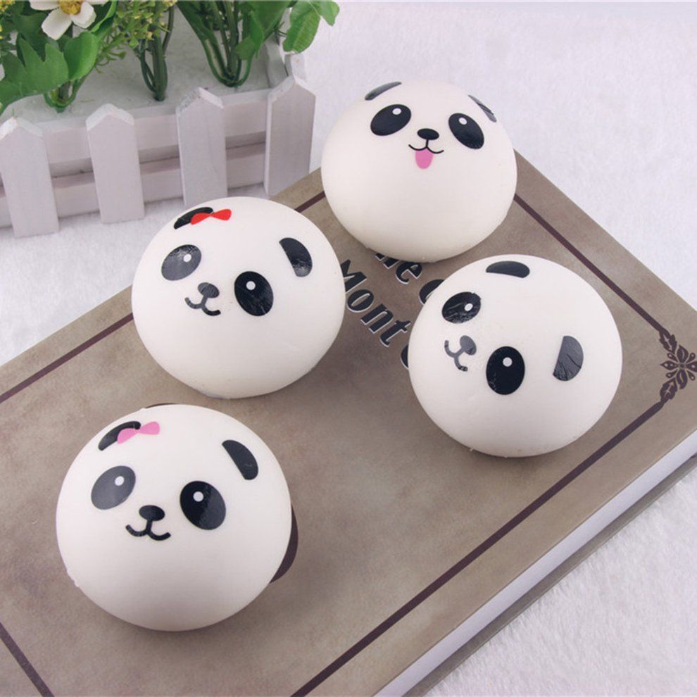 Squishy Panda Bun Stress Reliever Ball Slow Rising De Ompression Toys PU Key  Hains Kids Toy Squeeze He Ng Toy-white And Bla K-7 M