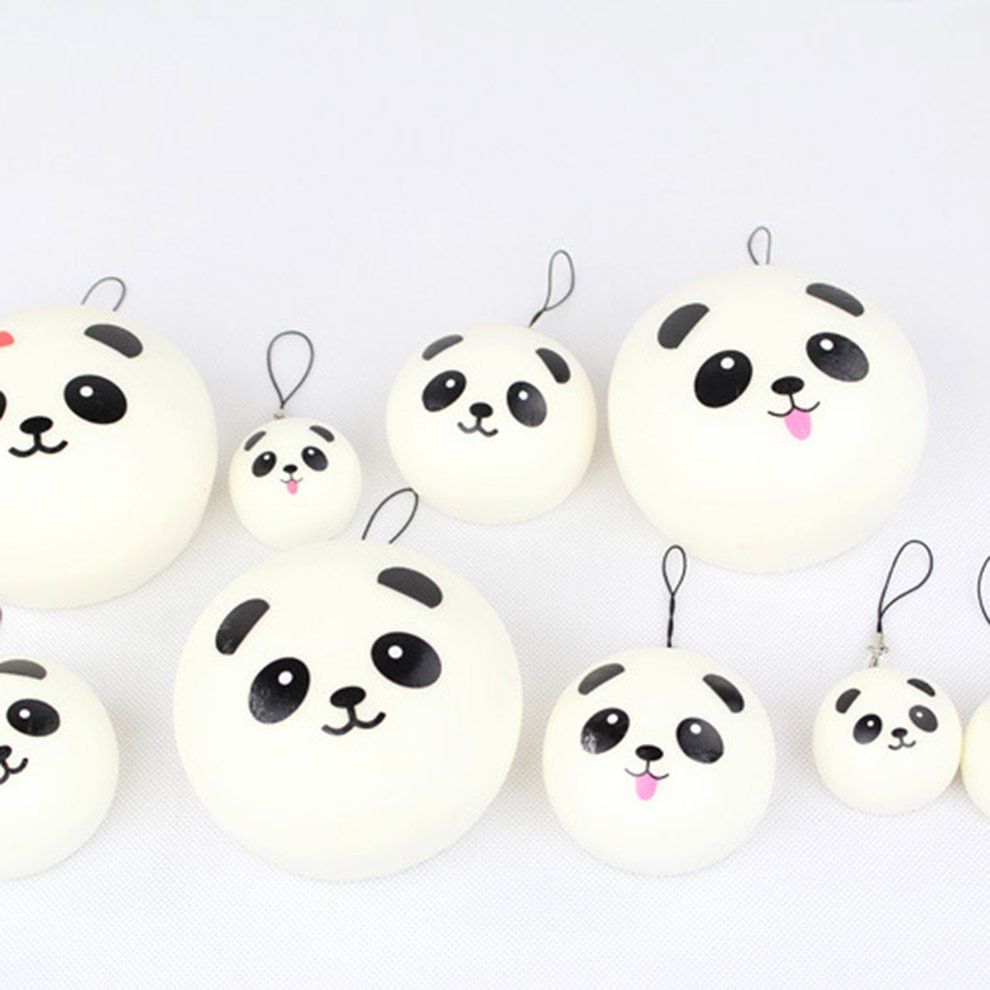 Squishy Panda Bun Stress Reliever Ball Slow Rising De Ompression Toys PU Key  Hains Kids Toy Squeeze He Ng Toy-white And Bla K-7 M