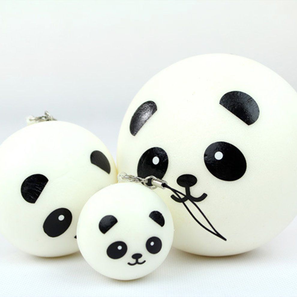 Squishy Panda Bun Stress Reliever Ball Slow Rising De Ompression Toys PU Key  Hains Kids Toy Squeeze He Ng Toy-white And Bla K-7 M