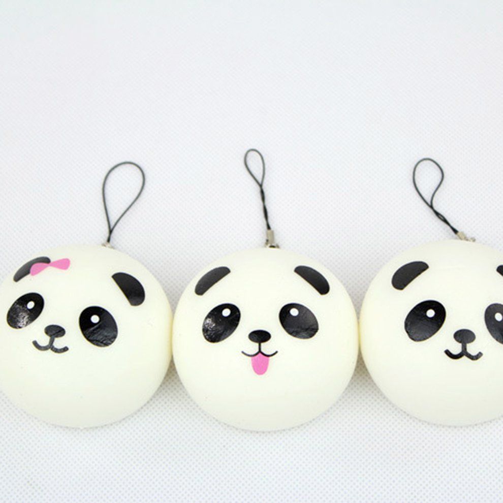 Squishy Panda Bun Stress Reliever Ball Slow Rising De Ompression Toys PU Key  Hains Kids Toy Squeeze He Ng Toy-white And Bla K-7 M