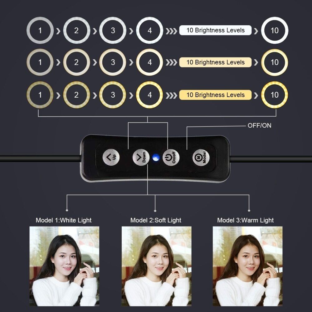 10 Inch 3200K-6500K Dimmable LED Video Ring Light With Phone Clip For Selfie Vlog Tik Tok Youtube Live Streaming
