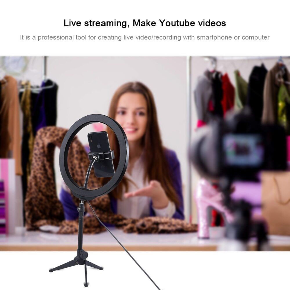 10 Inch 3200K-6500K Dimmable LED Video Ring Light With Phone Clip For Selfie Vlog Tik Tok Youtube Live Streaming