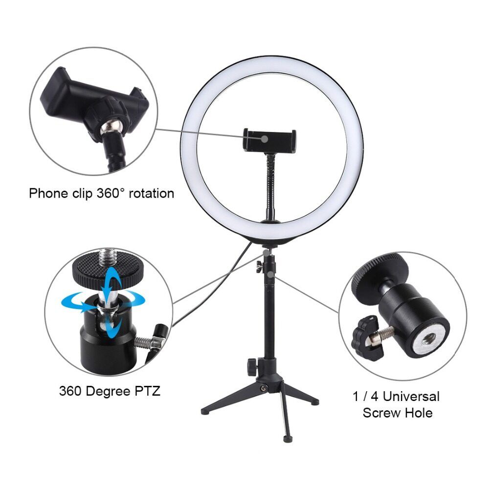 10 Inch 3200K-6500K Dimmable LED Video Ring Light With Phone Clip For Selfie Vlog Tik Tok Youtube Live Streaming