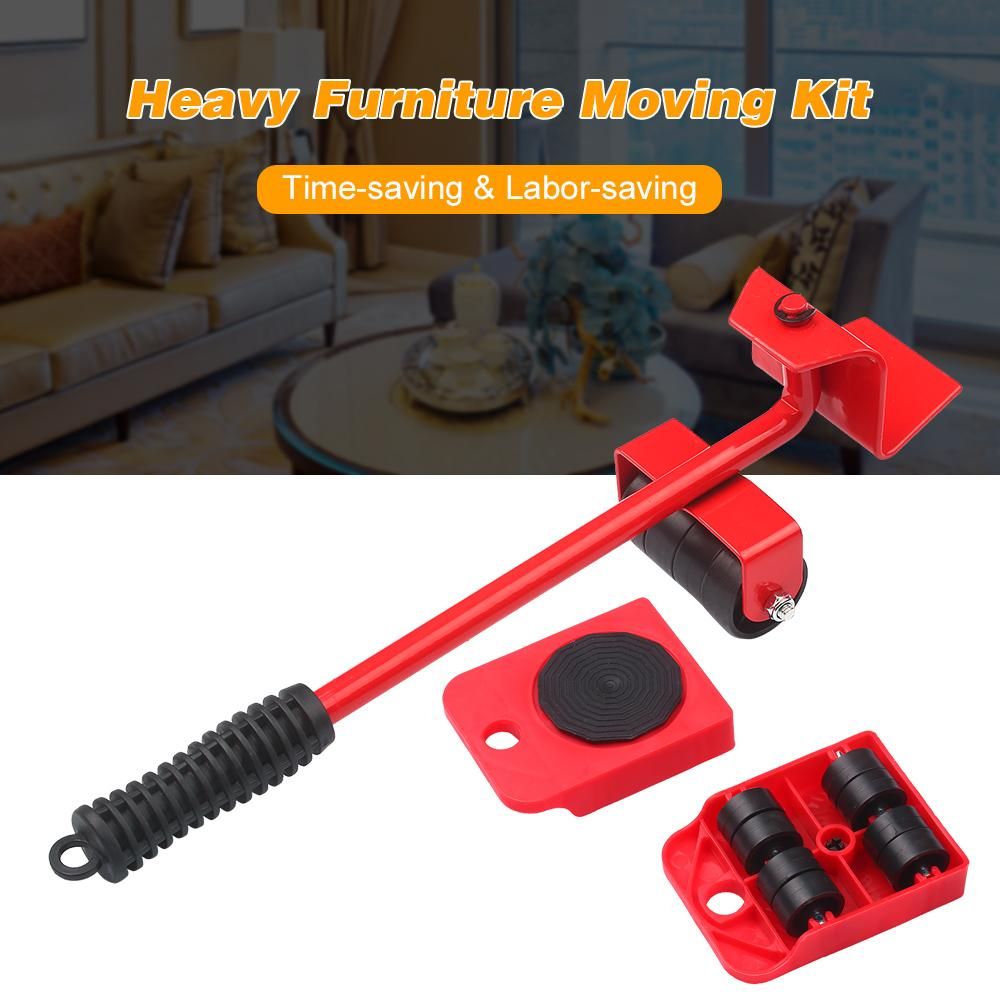 Heavy Furniture Moving Kit Easy Mover Appliance Roller Lifter Moving System with 4 Wheel Sliders Lifter Kit for Moving Sofa Cabinet Table 180 Degree Adjustable Head of Pry Bar