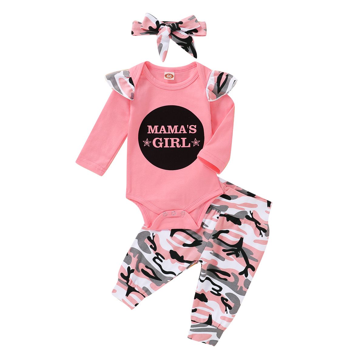 MAMA'S GIRL Infant Baby Long Sleeve Bodysuit Camou Pattern Pants