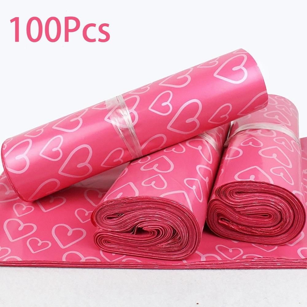 100Pcs/Lot Pink Heart Courier Packing Bags Storage Bag 28X42