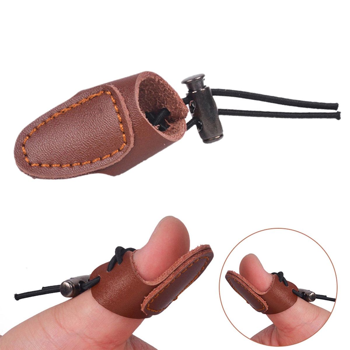 Soft Leather Thumb   Finger Tip Protector Longbow Brown