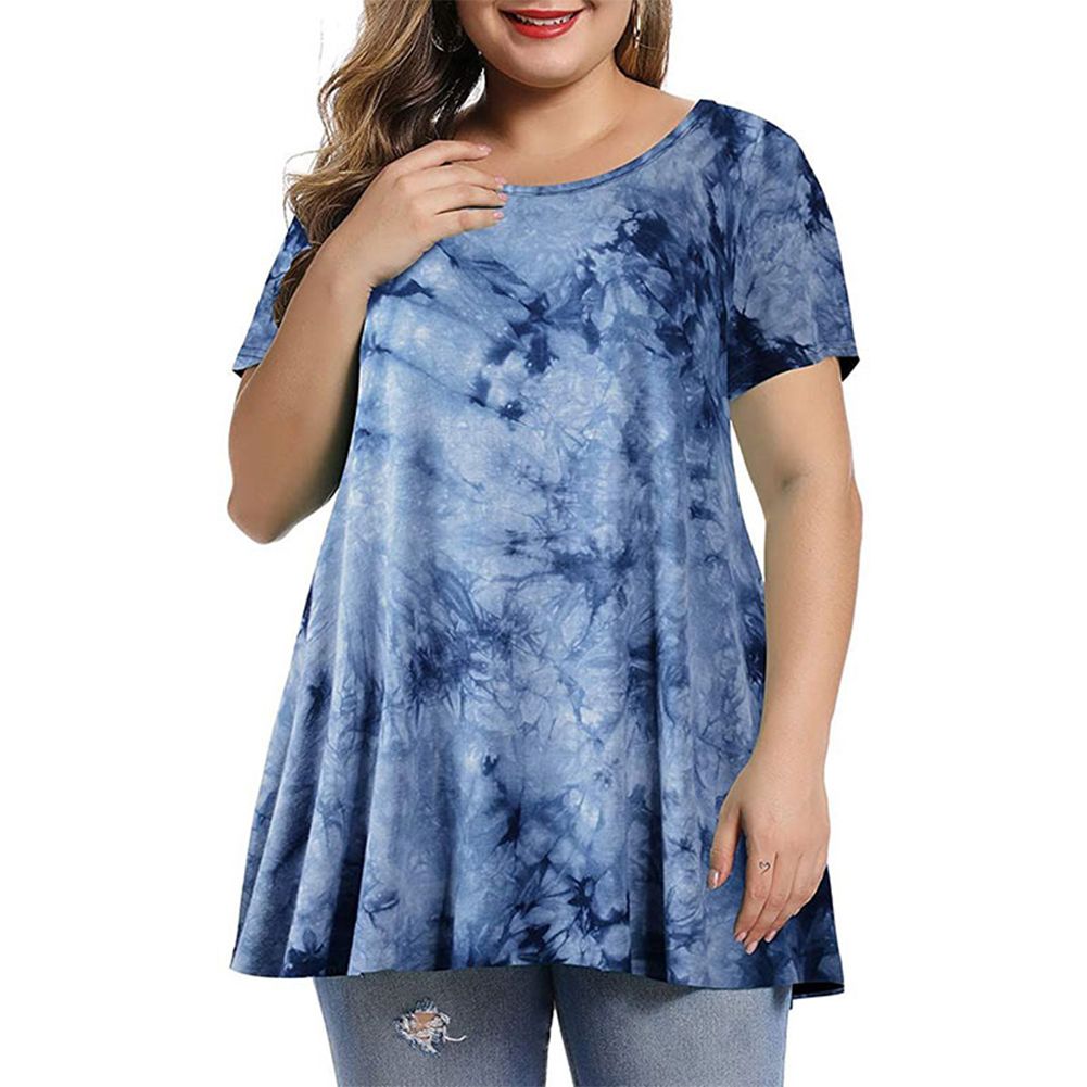 Women Plus Size Tunic Tops Floral Print Short Sleeves