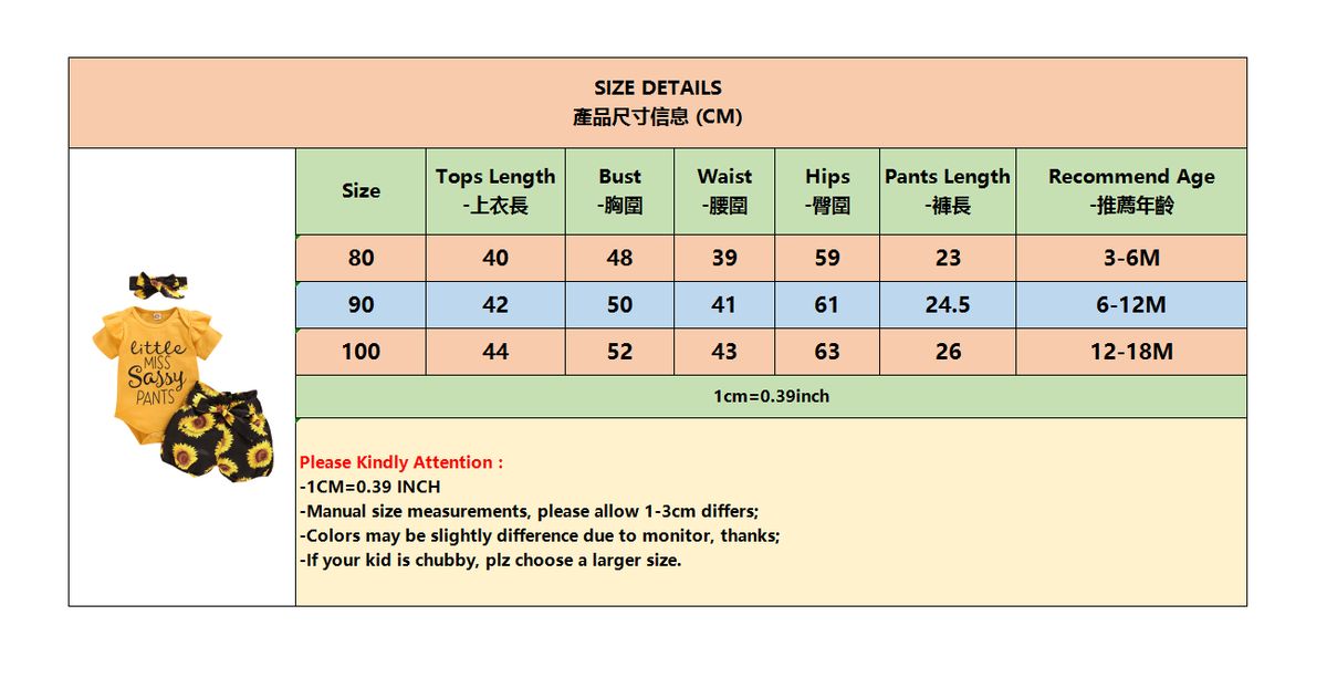 Newborn Baby Girls Sunflower Design Outfit Set Short Sleeve Bodysuit