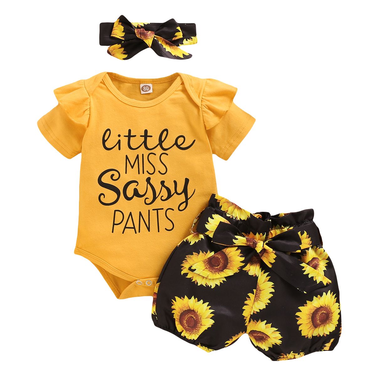 Newborn Baby Girls Sunflower Design Outfit Set Short Sleeve Bodysuit