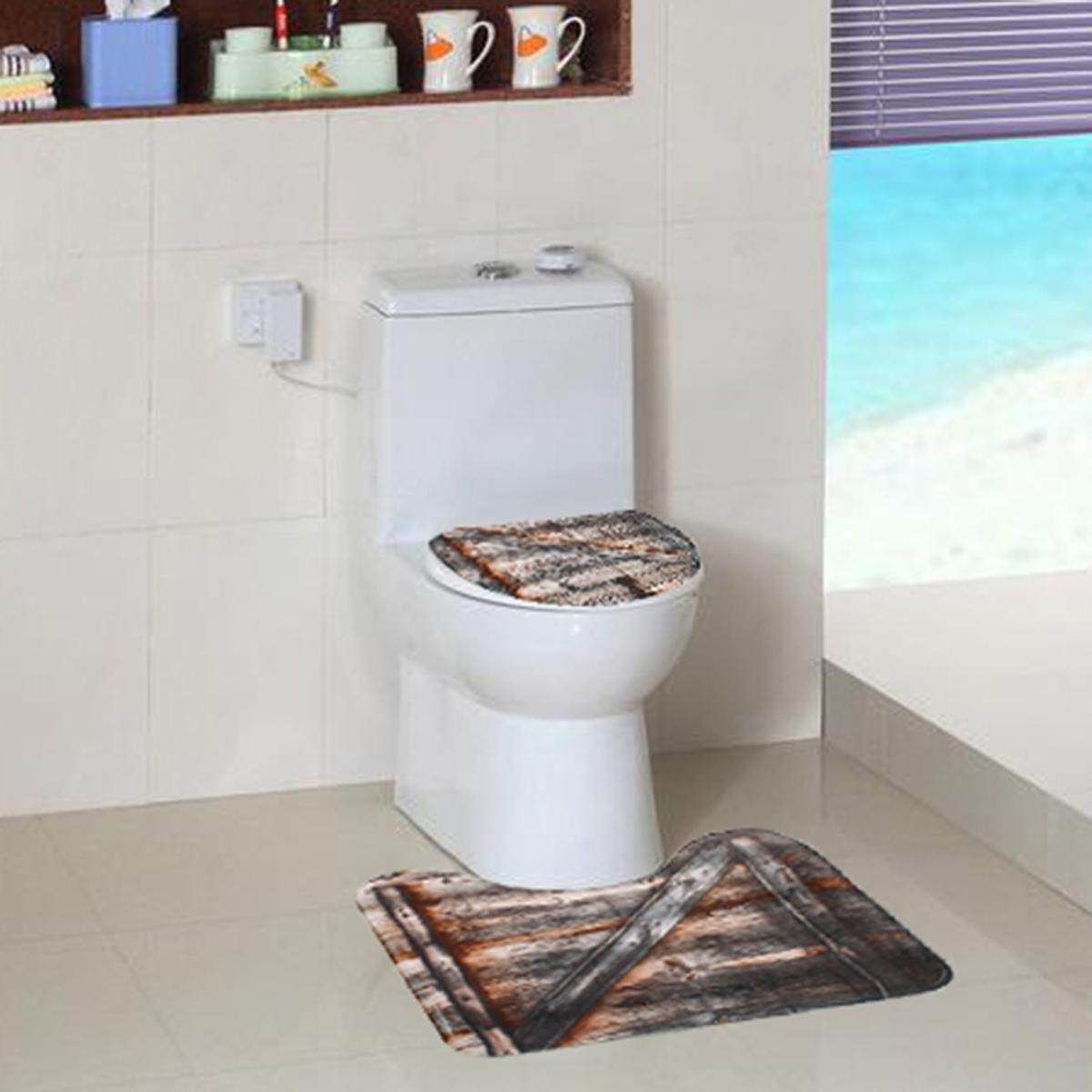 Rustic Wooden Barn Door Toilet Seat Cover Toilet Mat