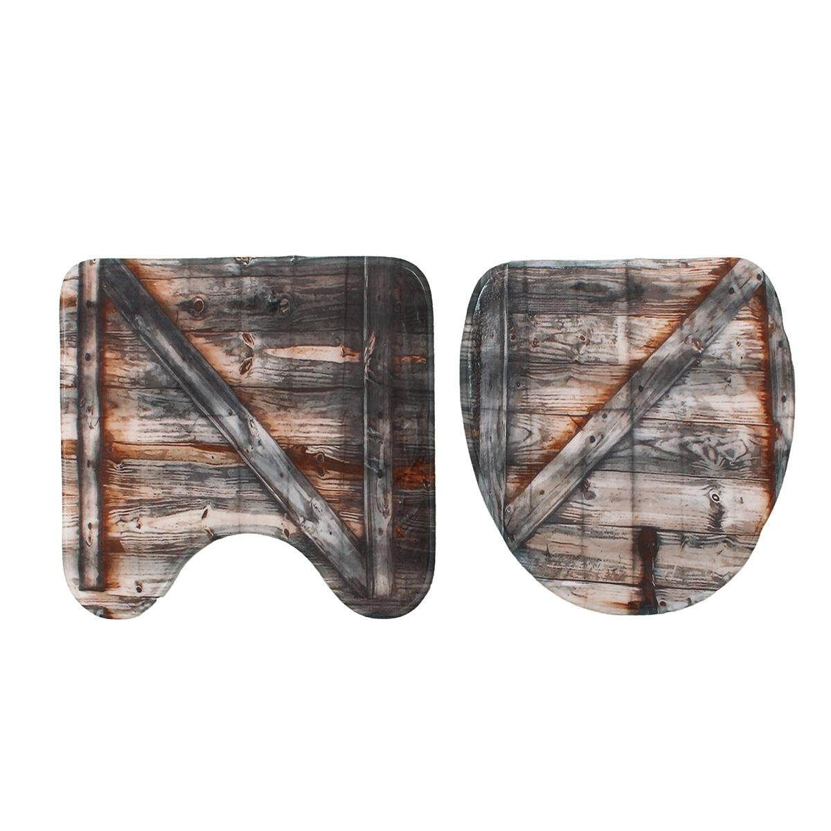 Rustic Wooden Barn Door Toilet Seat Cover Toilet Mat