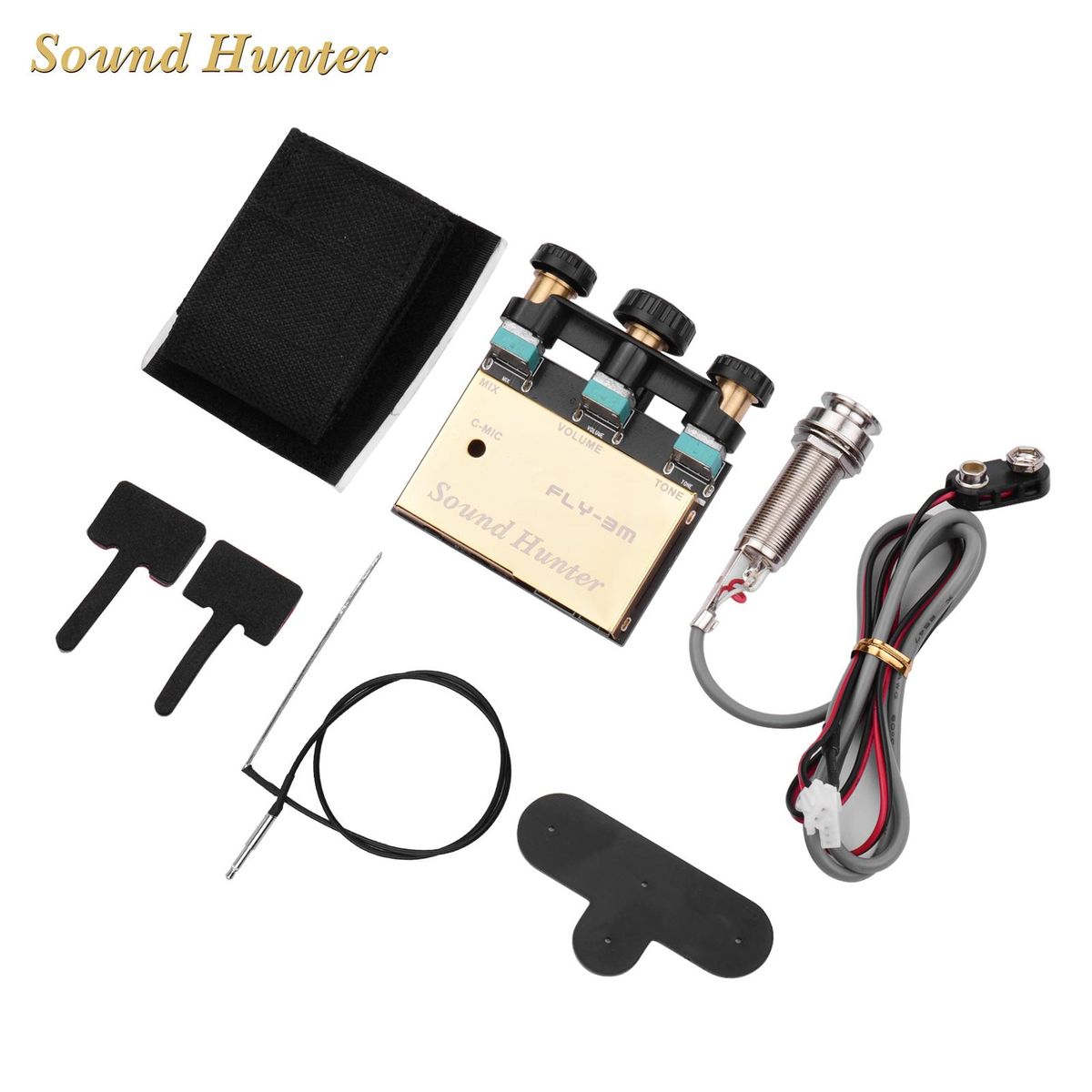 Sound Hunter Guitar Pickup Acoustic Guitar Onboard Active Piezo Pick Up EQ Equalizer Dual Source Preamp System with Mic Volume & Tone Controls Guitar Accessories