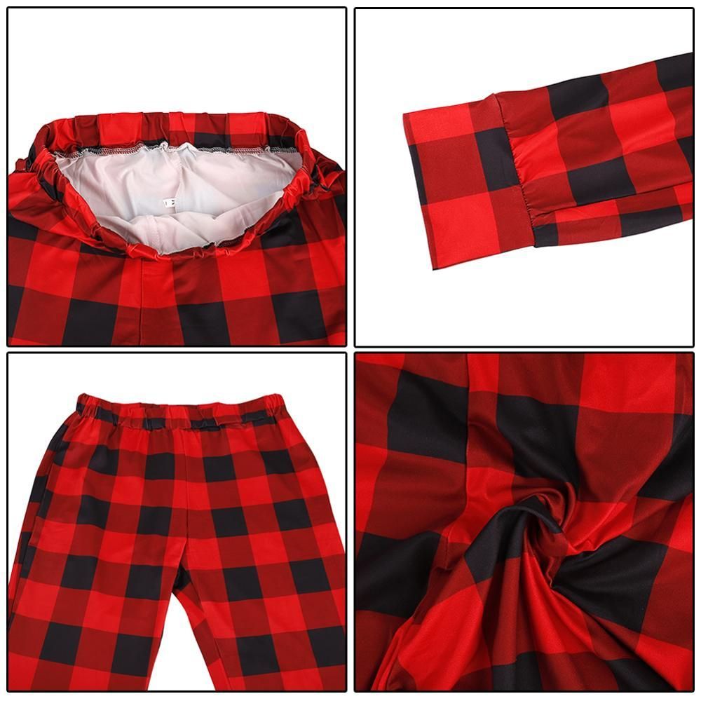 Christmas Suit With Printed Letters Long Sleeve Shirt Checkered Long Pants Casual Pajama For Women Service Suit Home Set Two Pieces