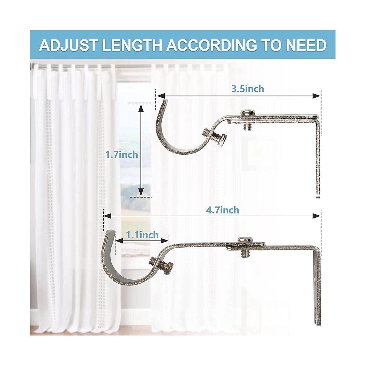 Silver Curtain Rod Brackets for Wall,Heavy Duty Curtain