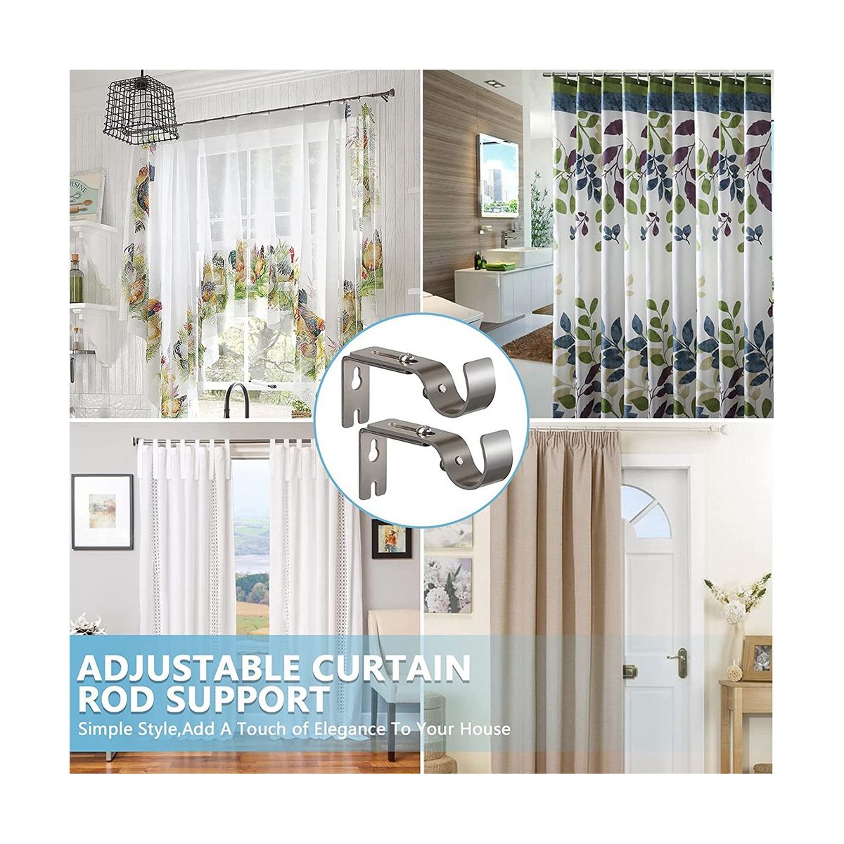 Silver Curtain Rod Brackets for Wall,Heavy Duty Curtain