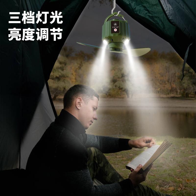 New outdoor tent camping fan dormitory mosquito net remote control small ceiling fan rechargeable with light mute mini fan White (5200mAh)