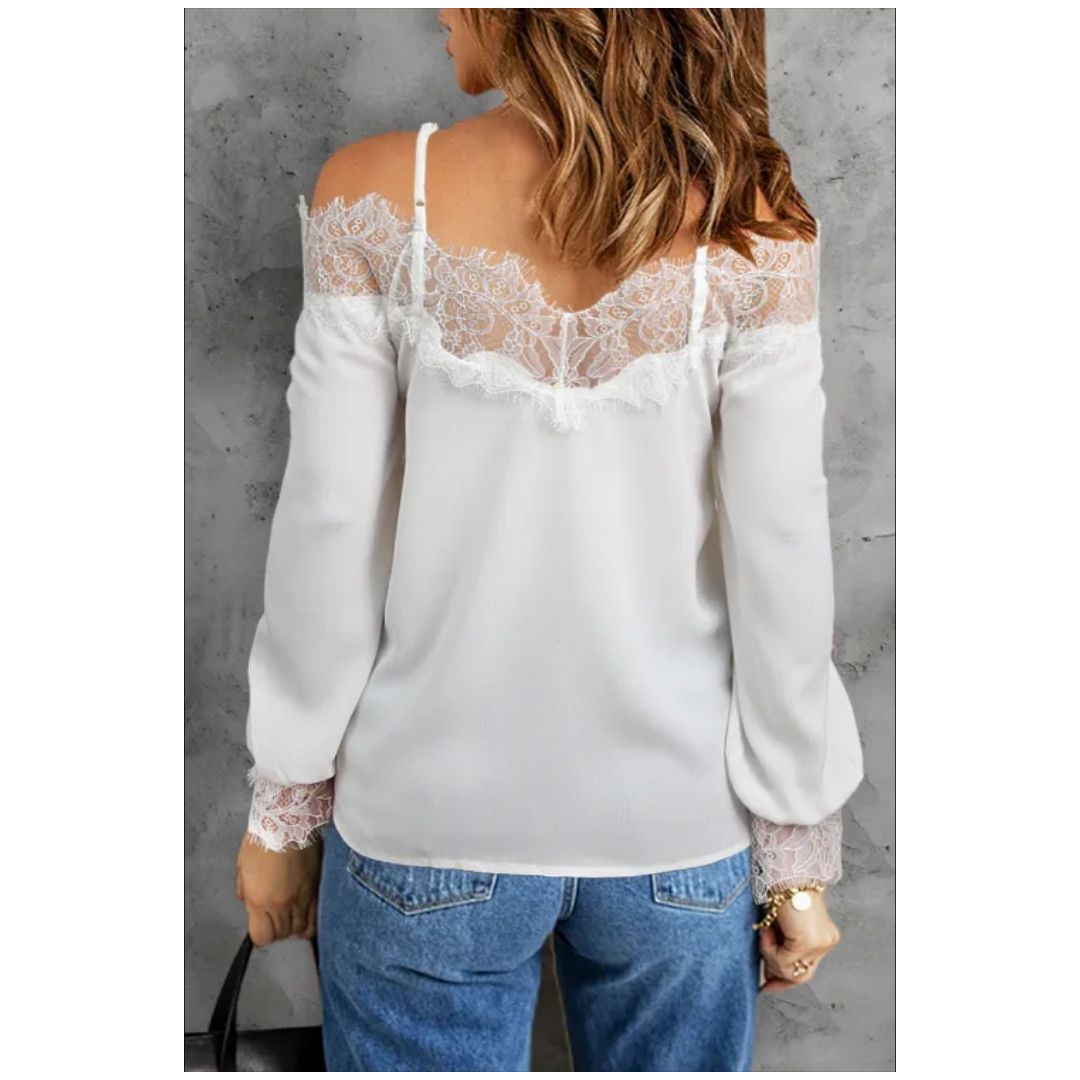 Mfed White Lace Cold Shoulder Blouse