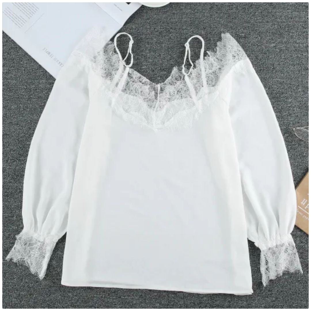 Mfed White Lace Cold Shoulder Blouse