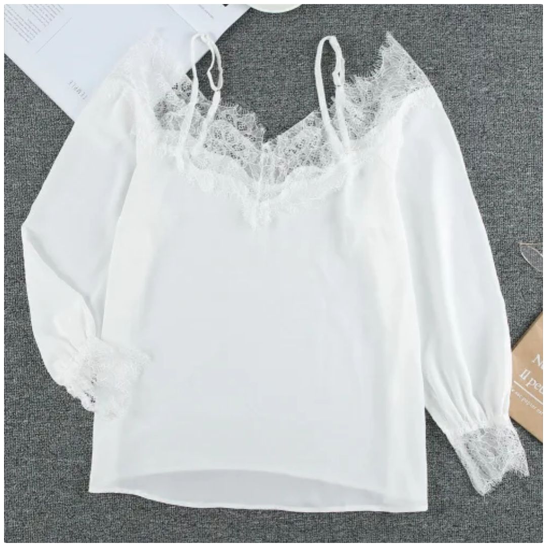 Mfed White Lace Cold Shoulder Blouse