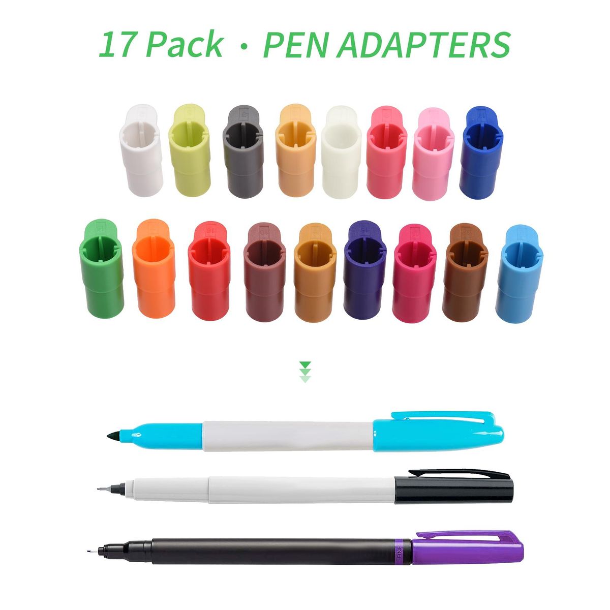 17 Packs Pen Adapter Set Marker Holder Replacement for Sharpie / Bic / Crayola / Sakura / Pilot / Pentel / Paper Mate / Mitsubishi uni-Ball Compatible with Cricut Explore Air 3/Air 2/Air/Maker/Maker 3