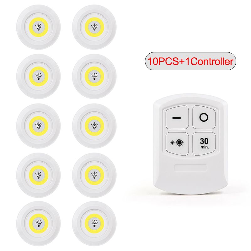 LED Light COB Under Cabinet Light Night Light Wireless Remote Control Dimmable Wardrobe Lamp 3W Super Bright Closet Lighting--1 Remote 10 Light