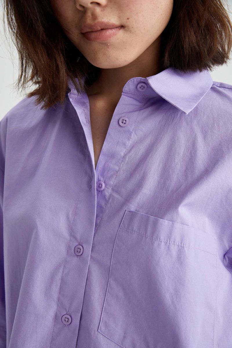 Woman Young Oversize Fit Woven Long Sleeve Shirt - Purple