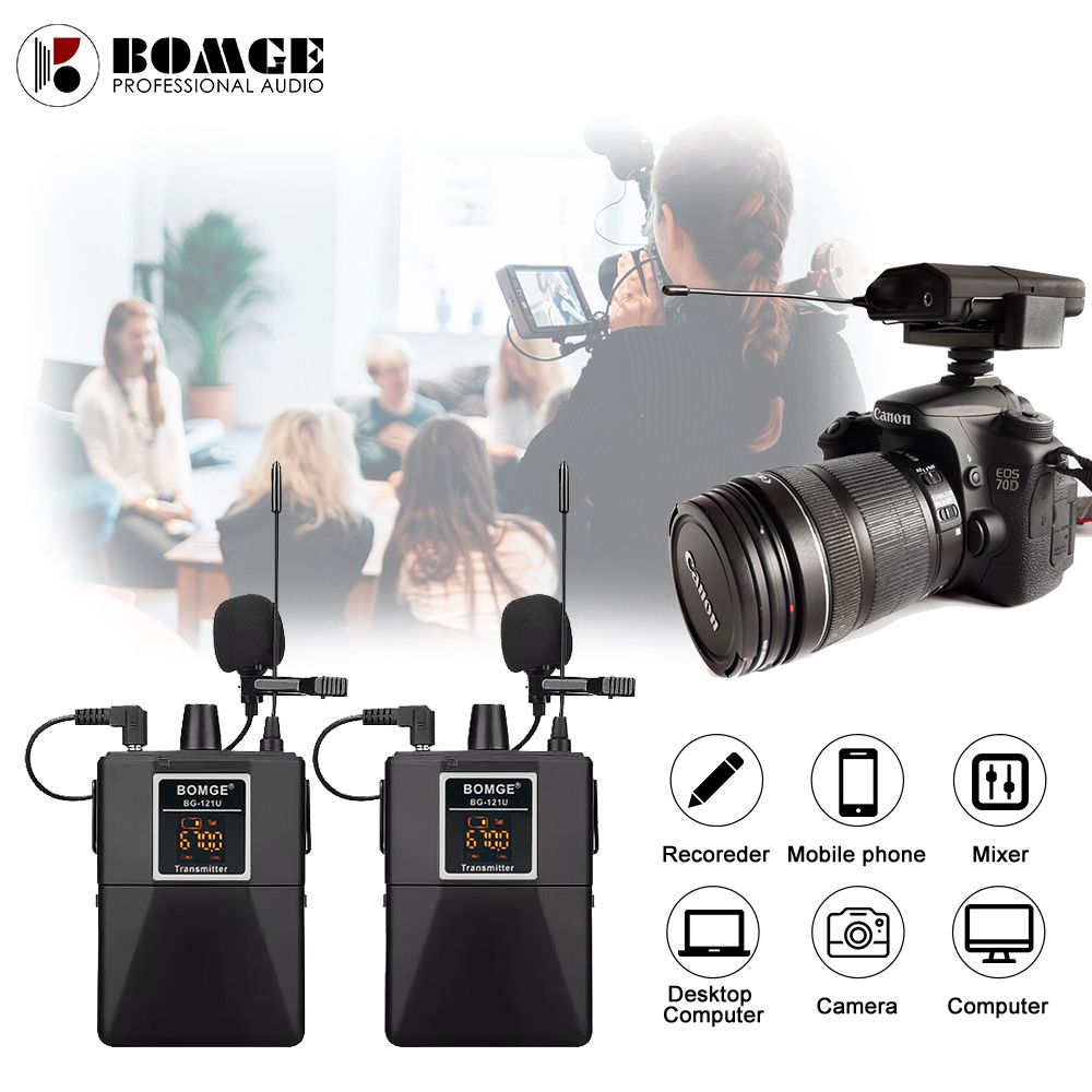 2 Transmitter Wireless Lavalier Lapel Microphone